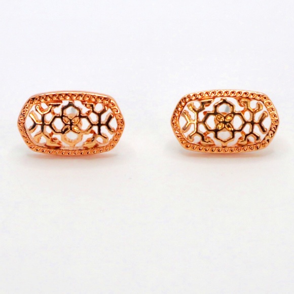 Rose Gold Filigree Stud Earrings - Picture 1 of 2